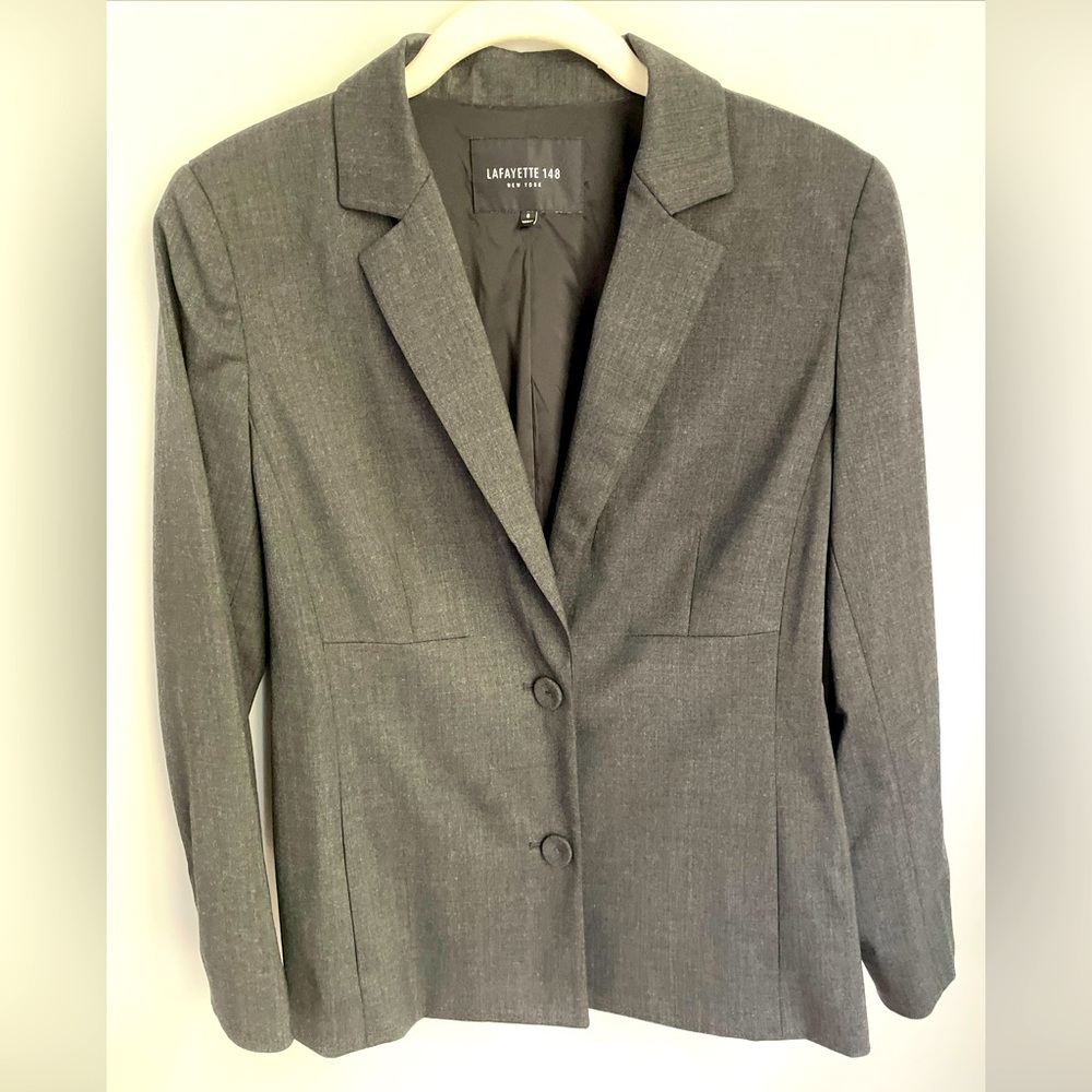 Lafayette 148 New York Dark Gray Virgin Wool Blend Blazer Size 6